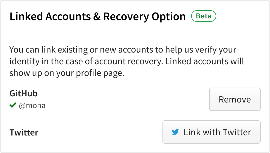 Screenshot of linking from Account Setting with successfully linked GitHub account