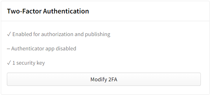 Screenshot showing Modify 2FA button