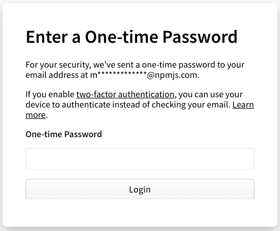 Screenshot showing one-time password request