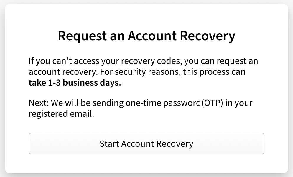 Screenshot showing account recovery page