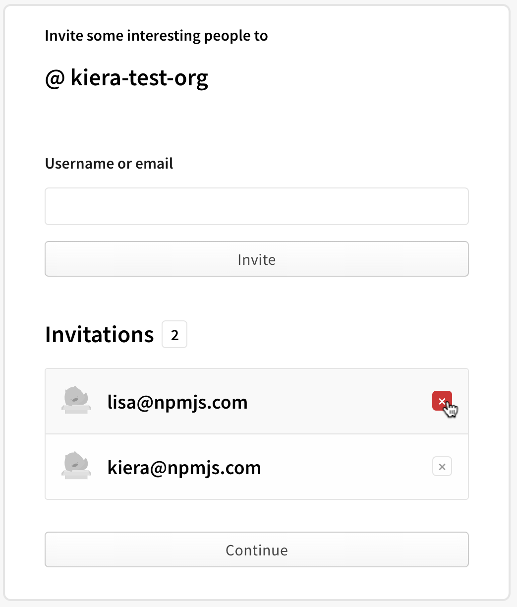 Screenshot of the revoke invitation button